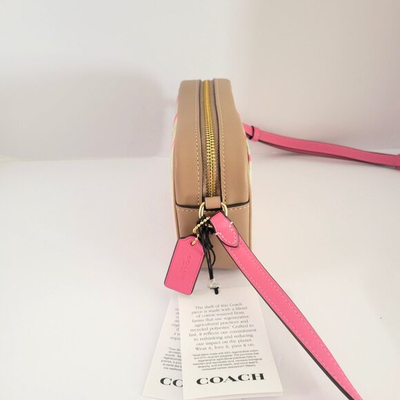Coach CBM37 Mini Jamie Signature Plaid Camera Bag Crossbody Handbag Pink Multi - Picture 3 of 7